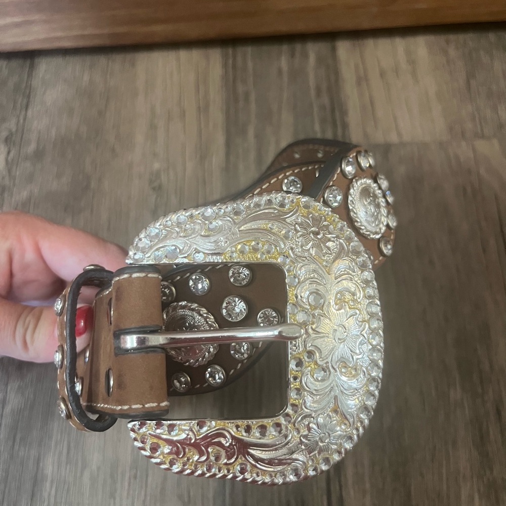 Nocona Brown and Silver Embellished Belt Size S